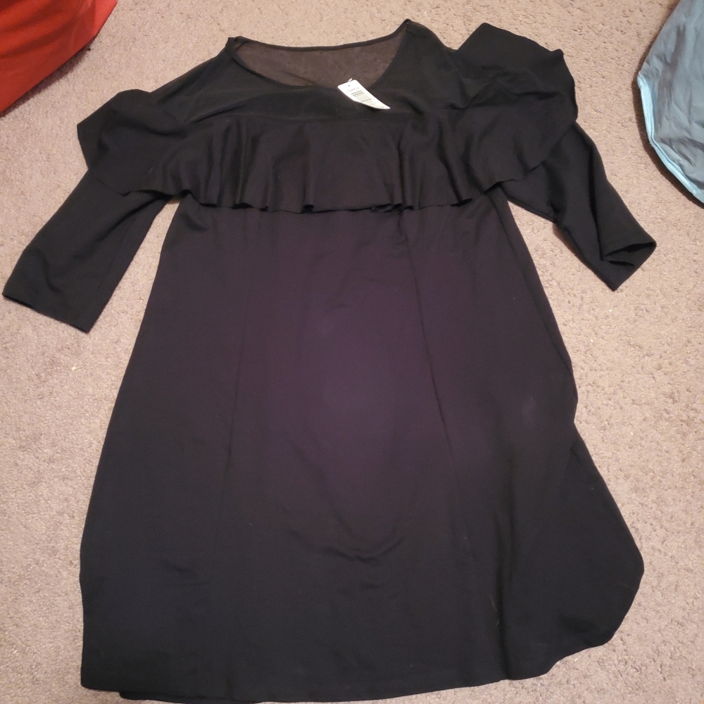 Black Ruffle-Detail Women's Dress
